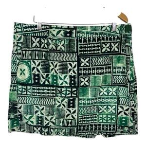 RipSkirt Hawai Sz XL Green Batik/Geometric Wrap Knee Length Skirt Beach EUC